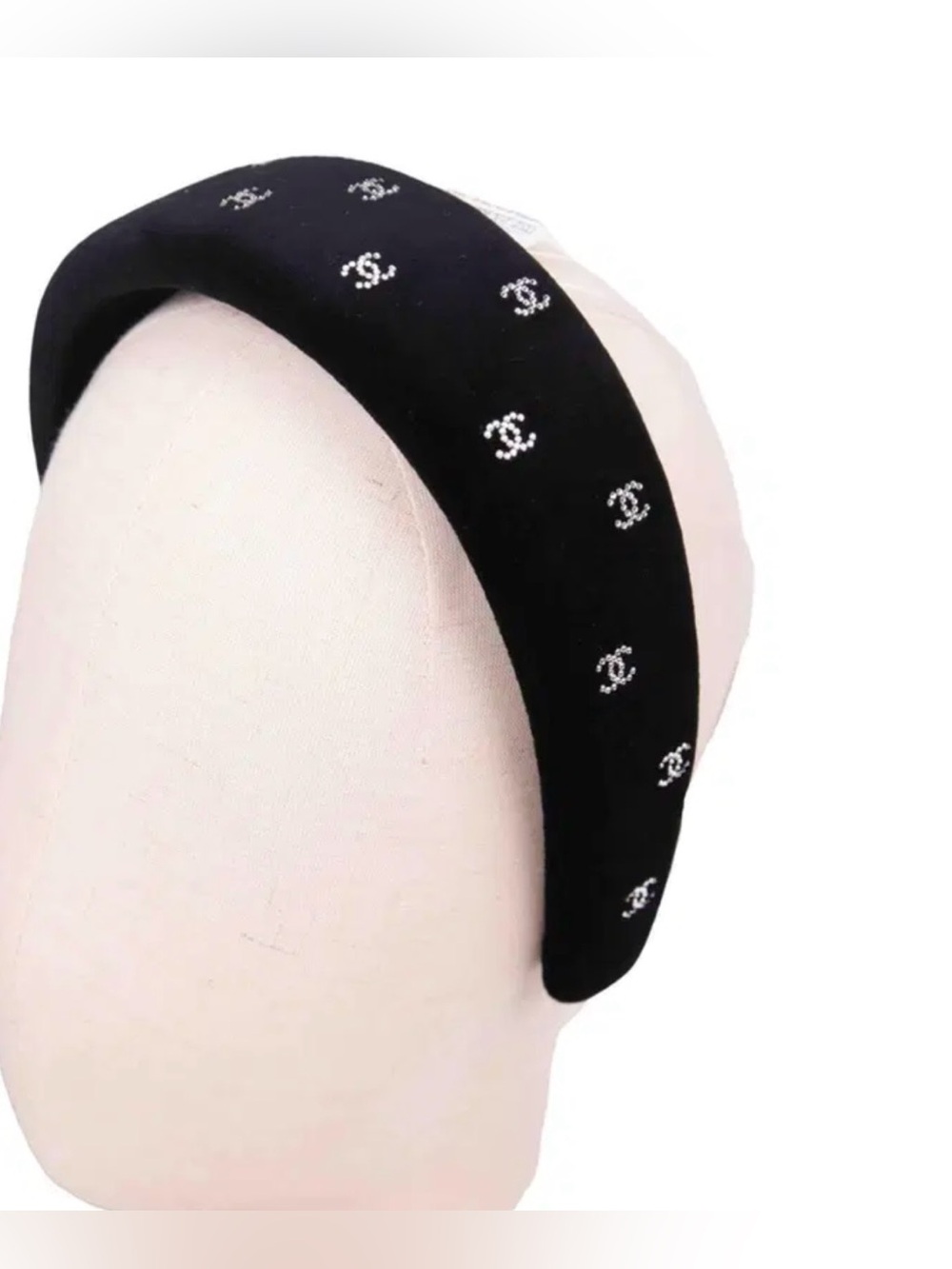 Double C Fall 2026 Black Velvet Padded Headband with Strass/ Crystal Logo Accent